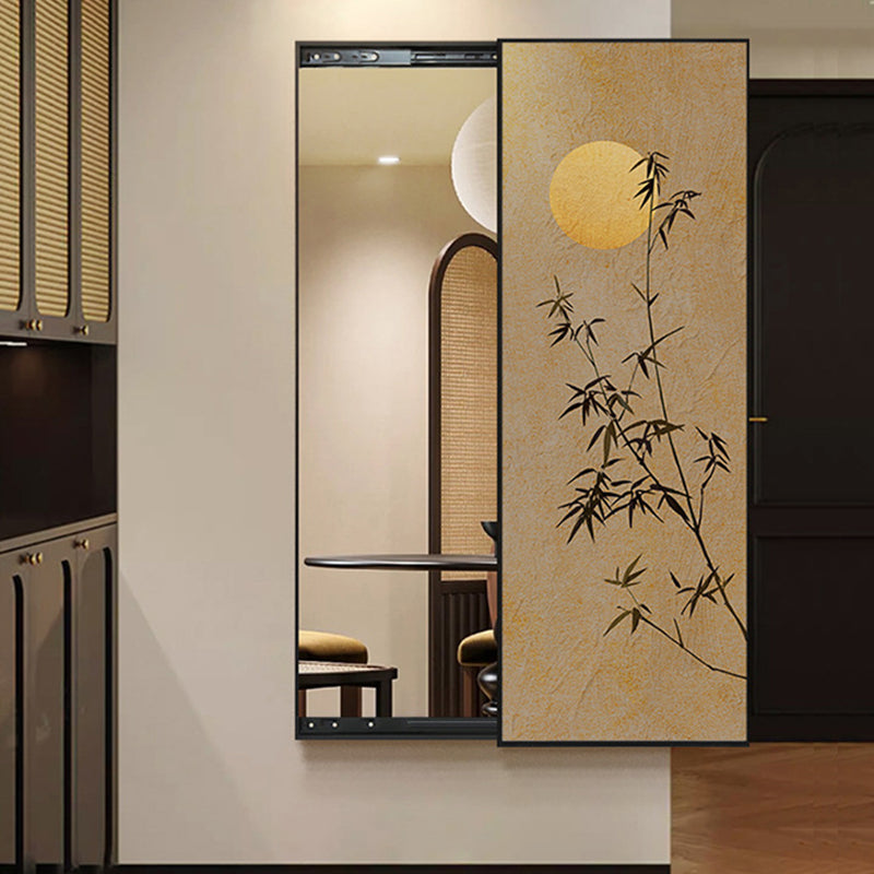 Traditional Chinese Rectangular Full-Length Mirror — Aluminum Alloy Frame, Crystal Ceramic Canvas, Float Glass Surface, Push-Slide Design for Bedroom & Entryways