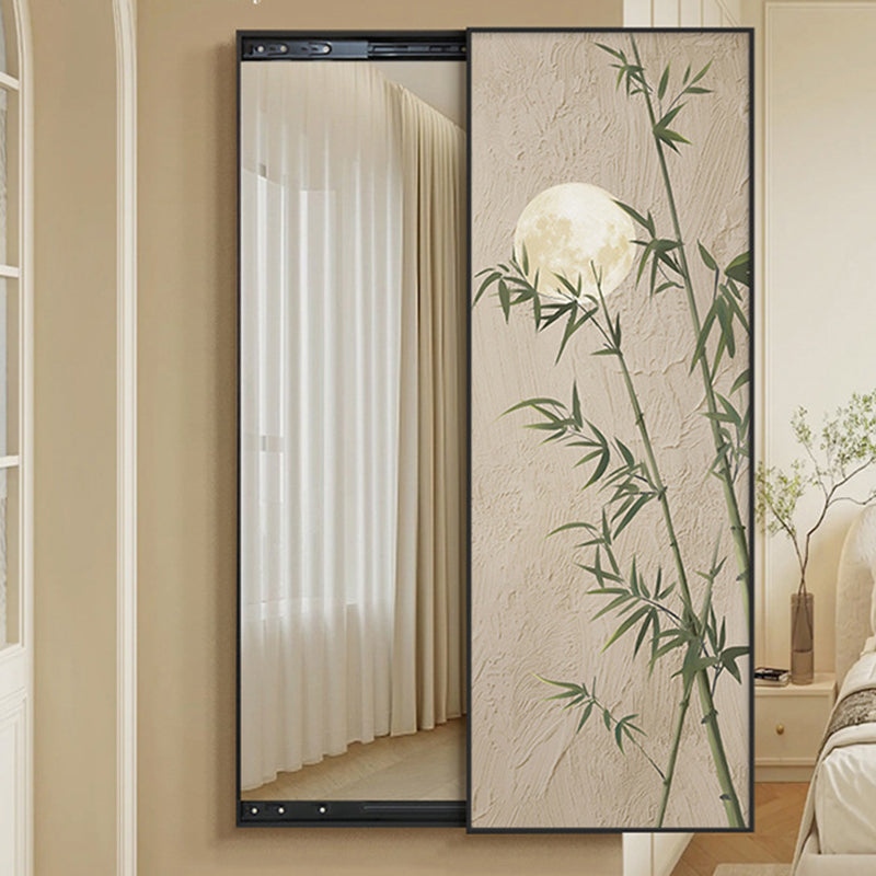 Traditional Chinese Rectangular Full-Length Mirror — Aluminum Alloy Frame, Crystal Ceramic Canvas, Float Glass Surface, Push-Slide Design for Bedroom & Entryways