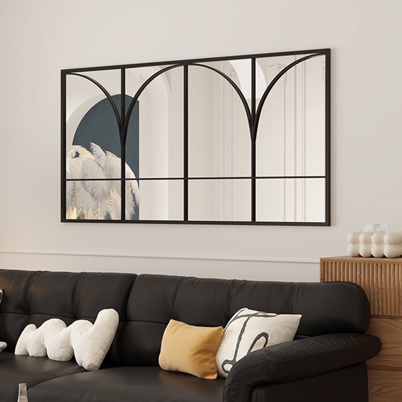 Traditional French Rectangular Iron-Trimmed Tempered-Glass Wall Mirror for Living Room – Elegant Decorative Accent