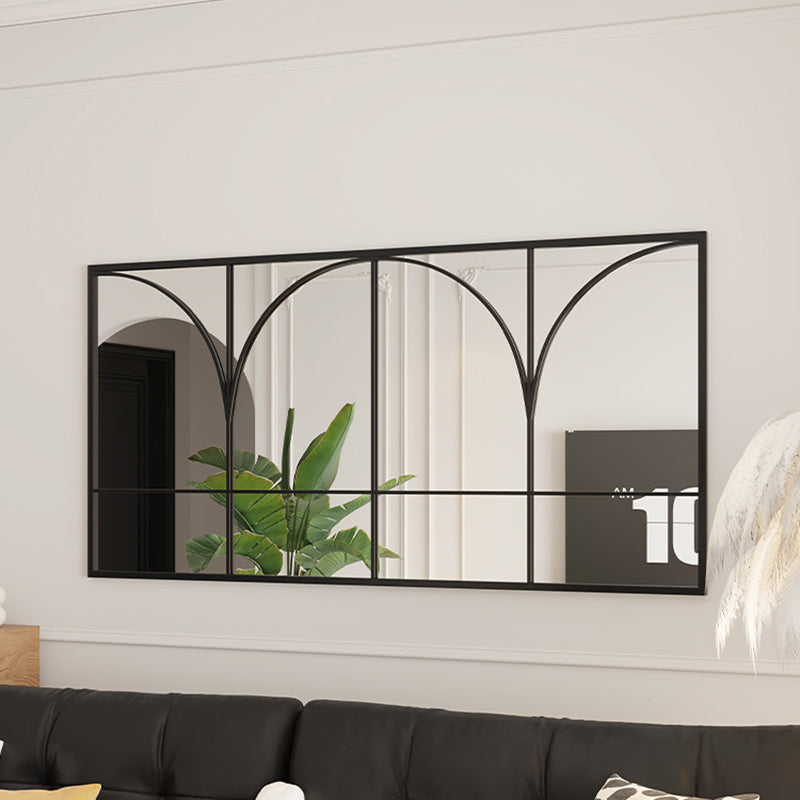 Traditional French Rectangular Iron-Trimmed Tempered-Glass Wall Mirror for Living Room – Elegant Decorative Accent