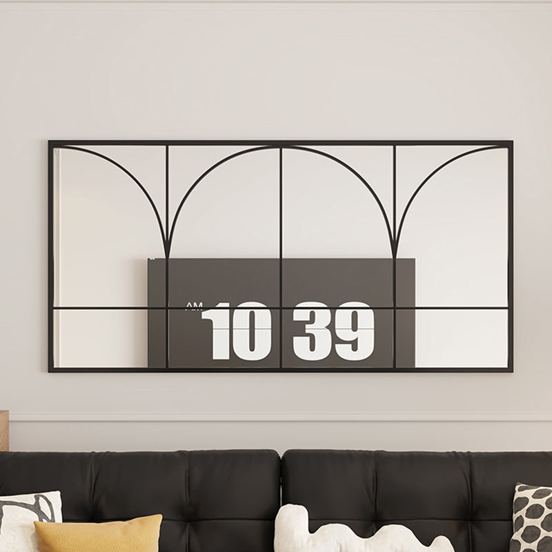 Traditional French Rectangular Iron-Trimmed Tempered-Glass Wall Mirror for Living Room – Elegant Decorative Accent