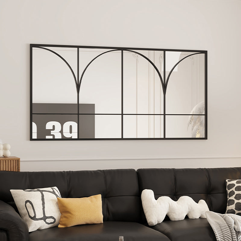 Traditional French Rectangular Iron-Trimmed Tempered-Glass Wall Mirror for Living Room – Elegant Decorative Accent