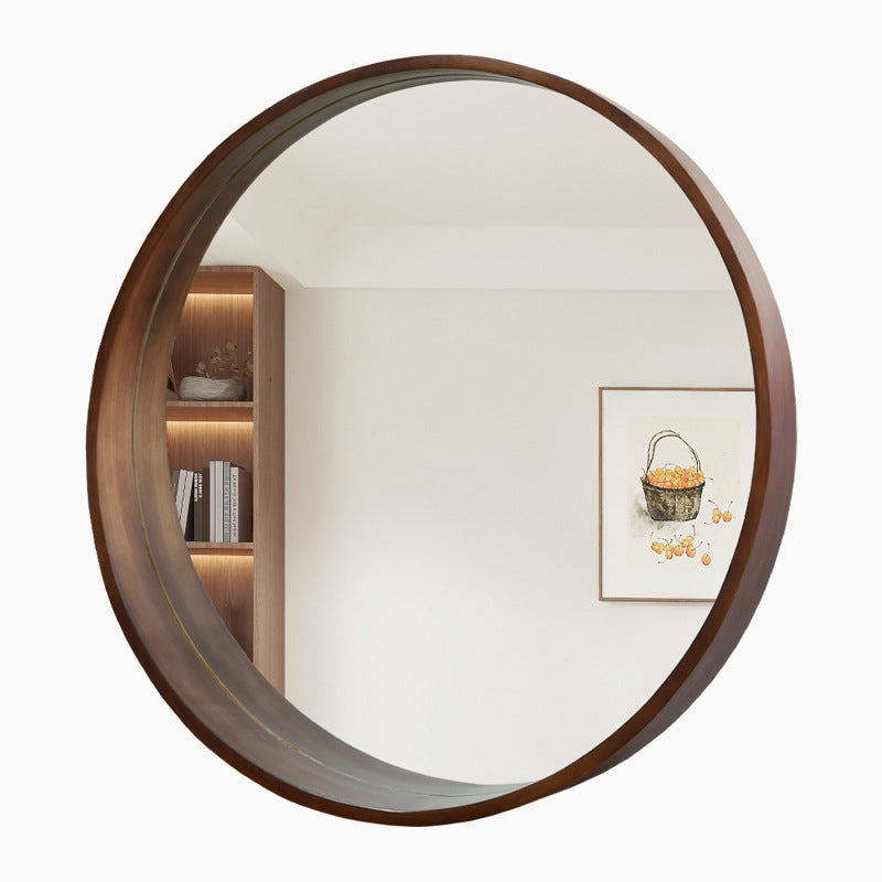 Contemporary Scandinavian Round Solid Pine Wood Wall Mirror with Float Glass for Bedroom