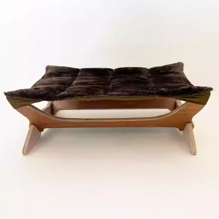 Modern Scandinavian Rectangular Cat Bed with Multi-Layer Solid Wood Panel and Soft Cotton Fabric – Ideal for Bedroom & Living Room