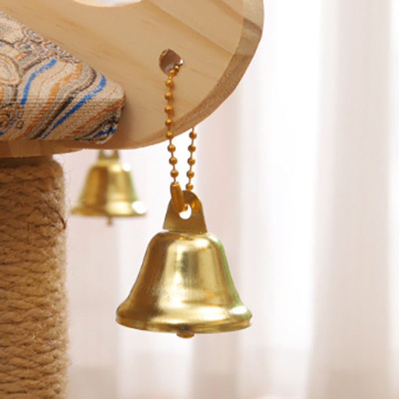 Traditional Chinese Hexagonal Solid Pine Cat Tree with Fabric & Sisal — Pavilion Design for Bedroom & Living Room
