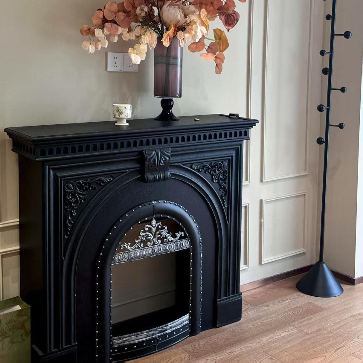 Traditional French Square MDF Mantel with 2-Tier Storage for the Living Room