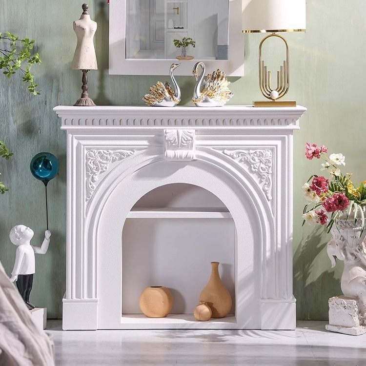 Traditional French Square MDF Mantel with 2-Tier Storage for the Living Room