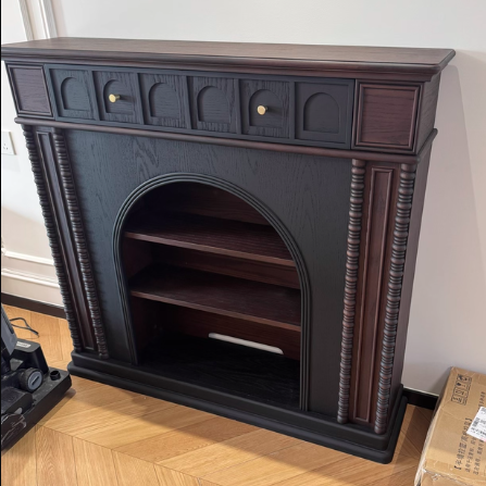 Traditional French-Style Square Solid Pine Mantel, 3-Tier Shelf for Living Room