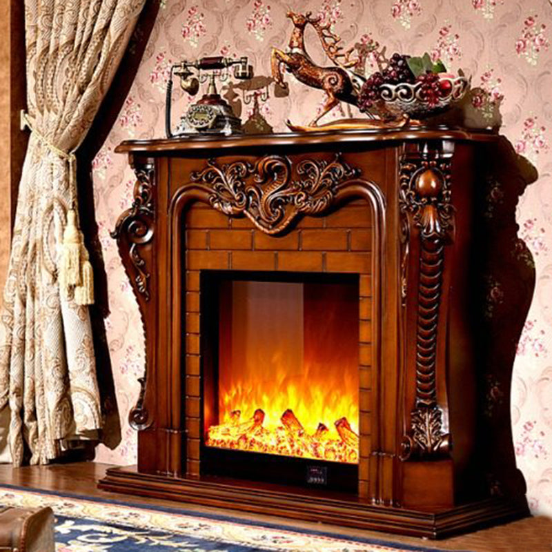 Traditional European-Style Square Rubberwood Mantel — Solid Wood with MDF, Ideal for Living Room