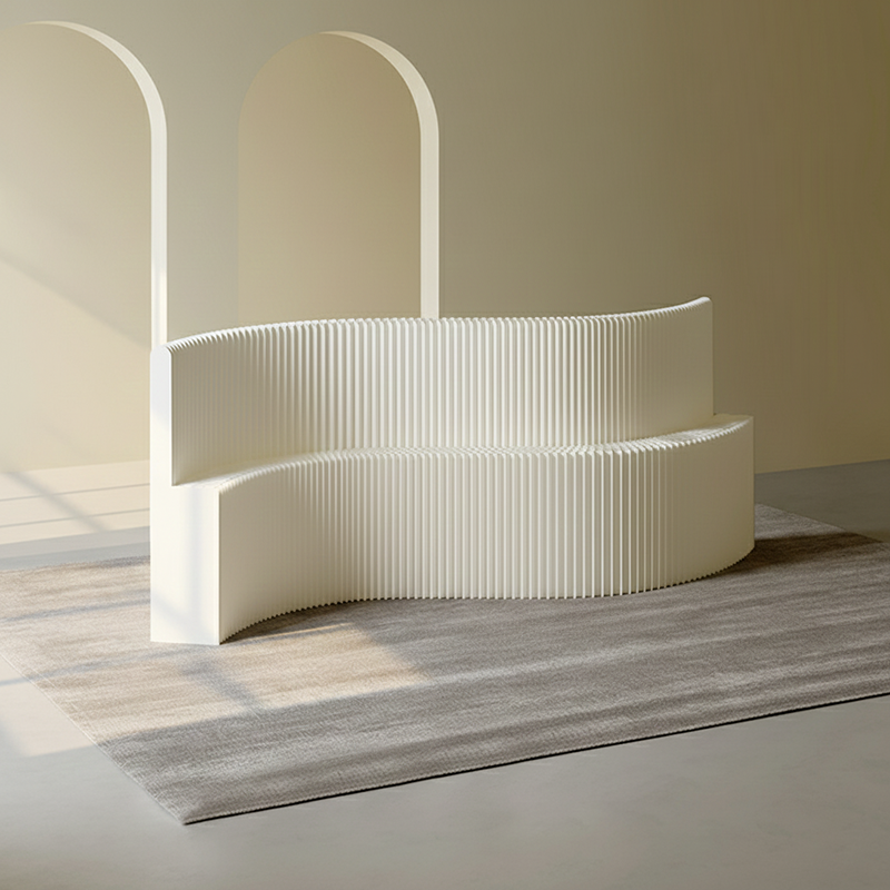 Modern Art Deco Foldable Room Divider – Curved-Edge Rectangular Panels in Kraft Paper and Acrylic for Living Room
