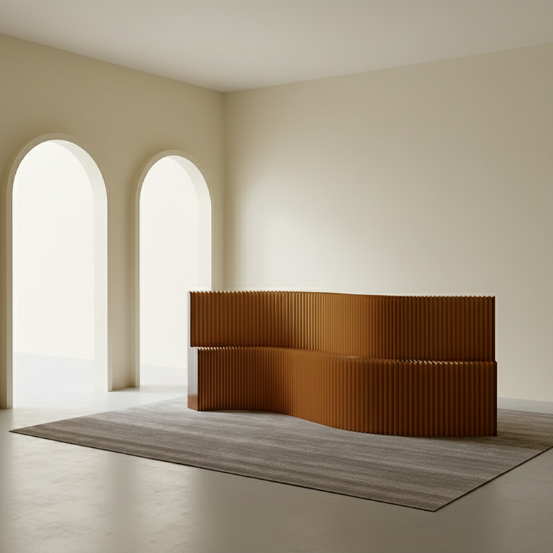 Modern Art Deco Foldable Room Divider – Curved-Edge Rectangular Panels in Kraft Paper and Acrylic for Living Room
