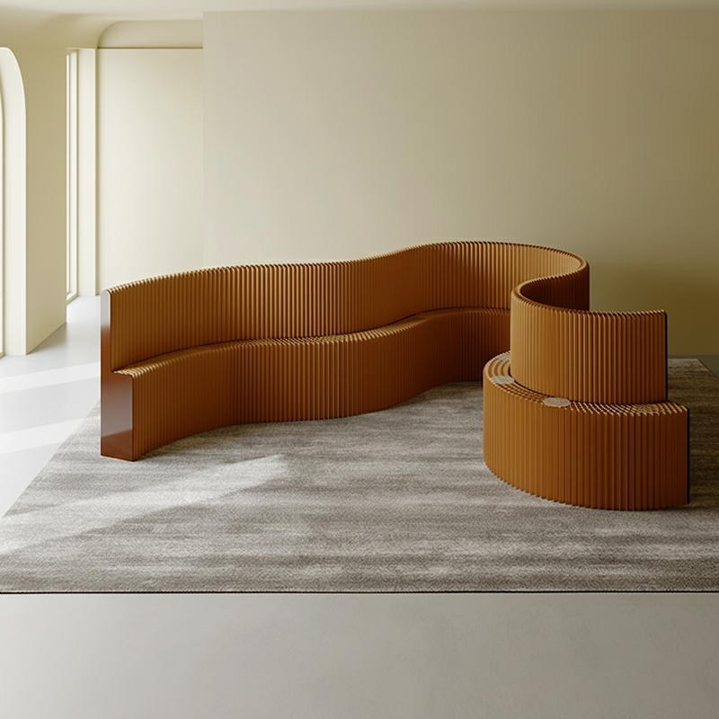 Modern Art Deco Foldable Room Divider – Curved-Edge Rectangular Panels in Kraft Paper and Acrylic for Living Room