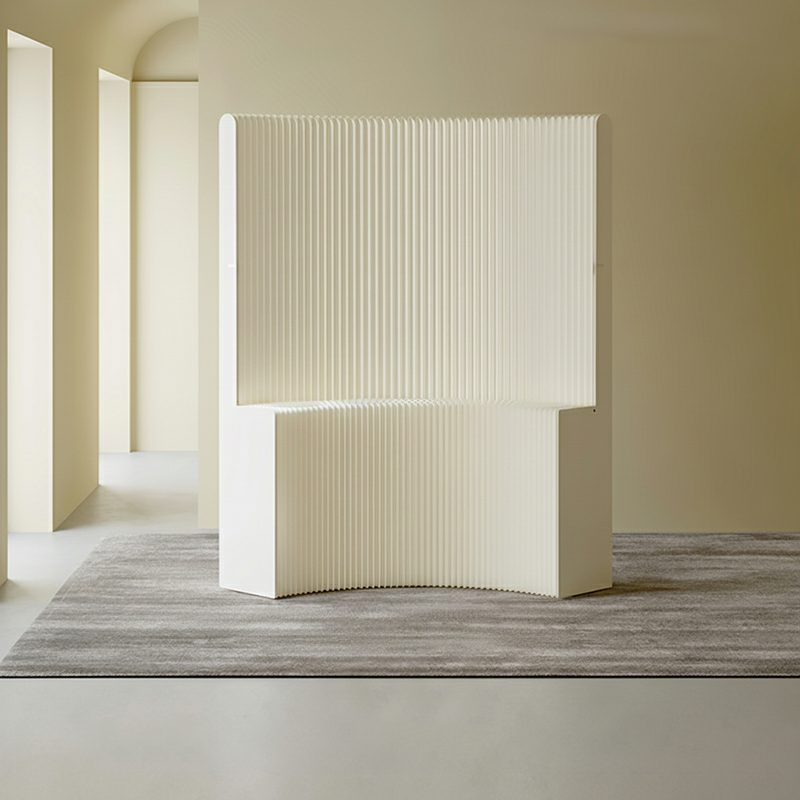 Modern Art Deco Foldable Room Divider – Curved-Edge Rectangular Panels in Kraft Paper and Acrylic for Living Room