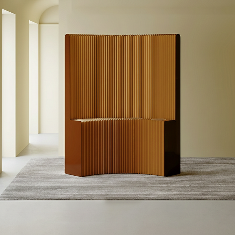 Modern Art Deco Foldable Room Divider – Curved-Edge Rectangular Panels in Kraft Paper and Acrylic for Living Room
