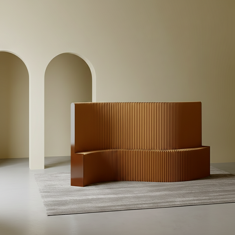 Modern Art Deco Foldable Room Divider – Curved-Edge Rectangular Panels in Kraft Paper and Acrylic for Living Room