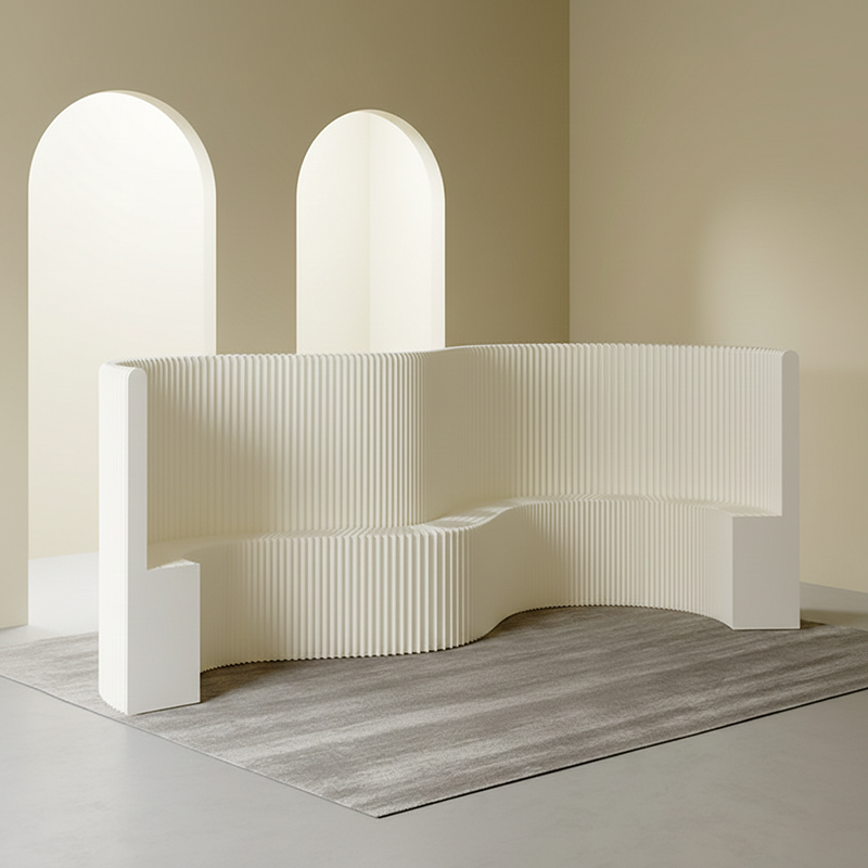 Modern Art Deco Foldable Room Divider – Curved-Edge Rectangular Panels in Kraft Paper and Acrylic for Living Room