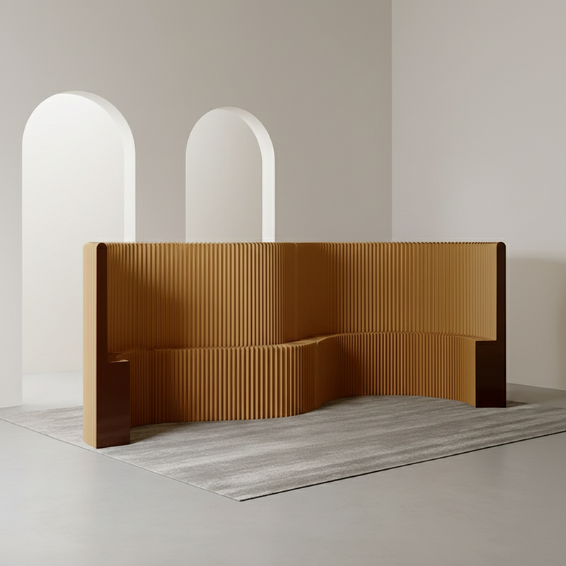 Modern Art Deco Foldable Room Divider – Curved-Edge Rectangular Panels in Kraft Paper and Acrylic for Living Room