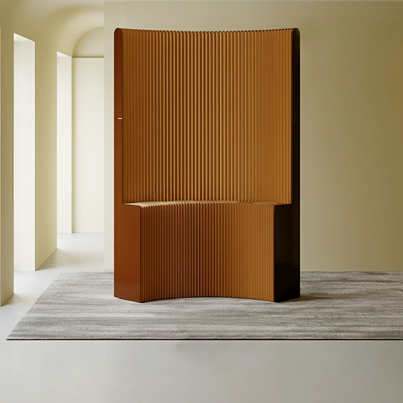 Modern Art Deco Foldable Room Divider – Curved-Edge Rectangular Panels in Kraft Paper and Acrylic for Living Room