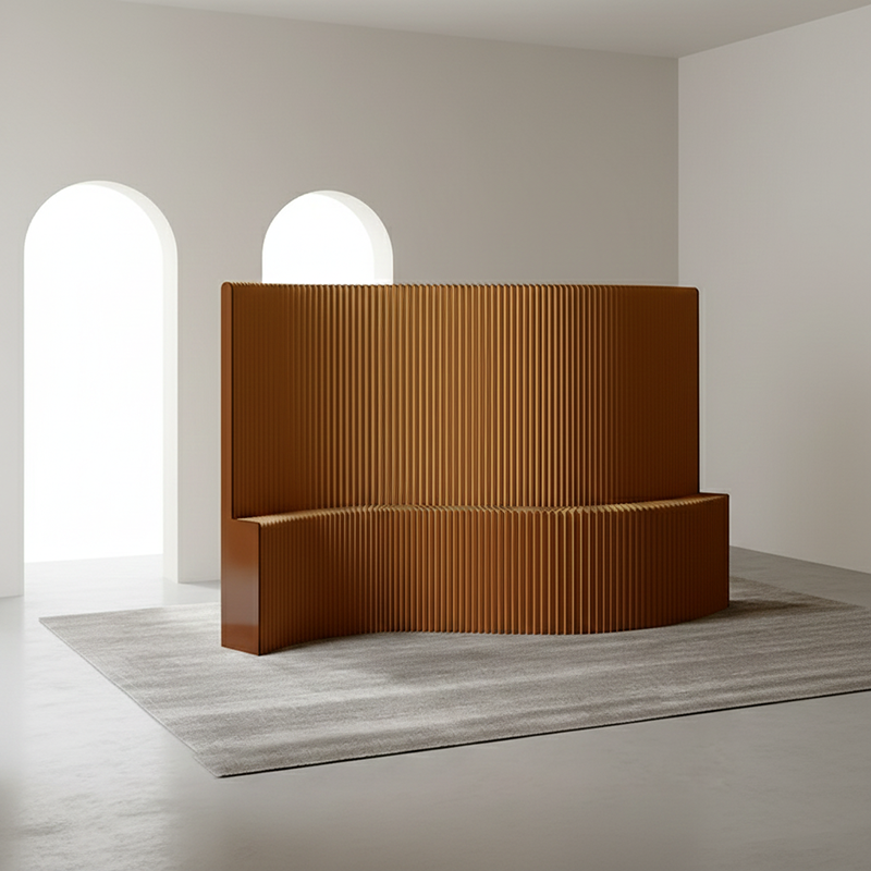 Modern Art Deco Foldable Room Divider – Curved-Edge Rectangular Panels in Kraft Paper and Acrylic for Living Room