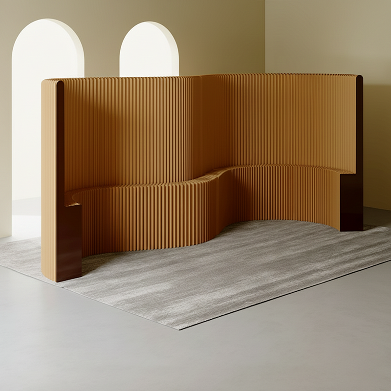 Modern Art Deco Foldable Room Divider – Curved-Edge Rectangular Panels in Kraft Paper and Acrylic for Living Room