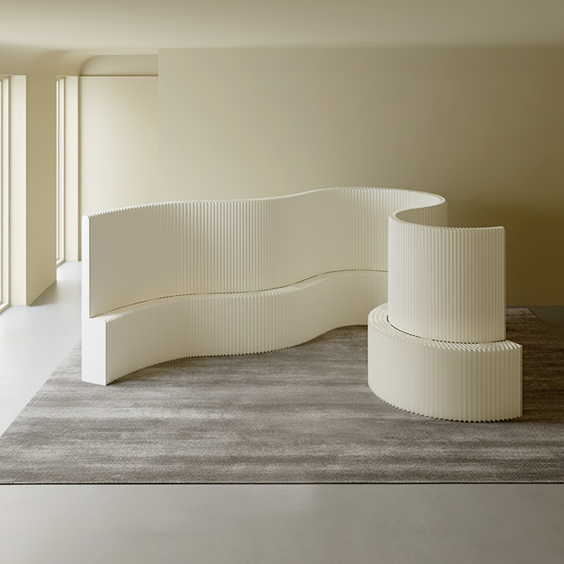 Modern Art Deco Foldable Room Divider – Curved-Edge Rectangular Panels in Kraft Paper and Acrylic for Living Room