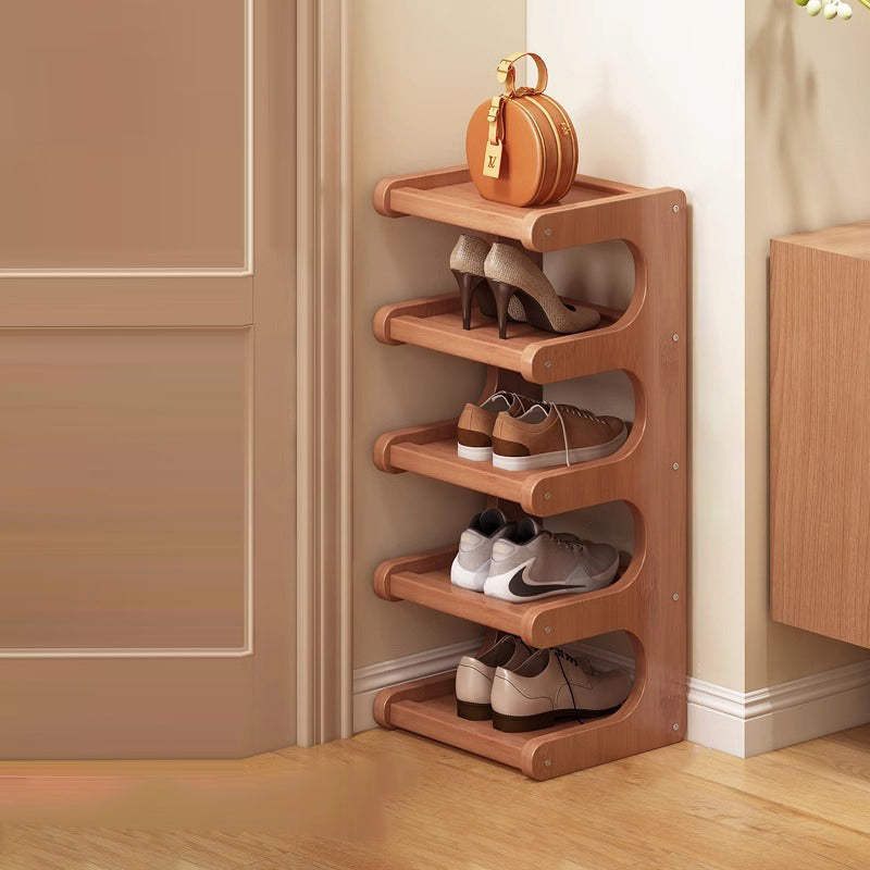 Contemporary Scandinavian Rectangular Nan Bamboo MDF Storage Shelf – 2/3/4/5/6-Tier Shoe Organizer for Entryways & Living Rooms