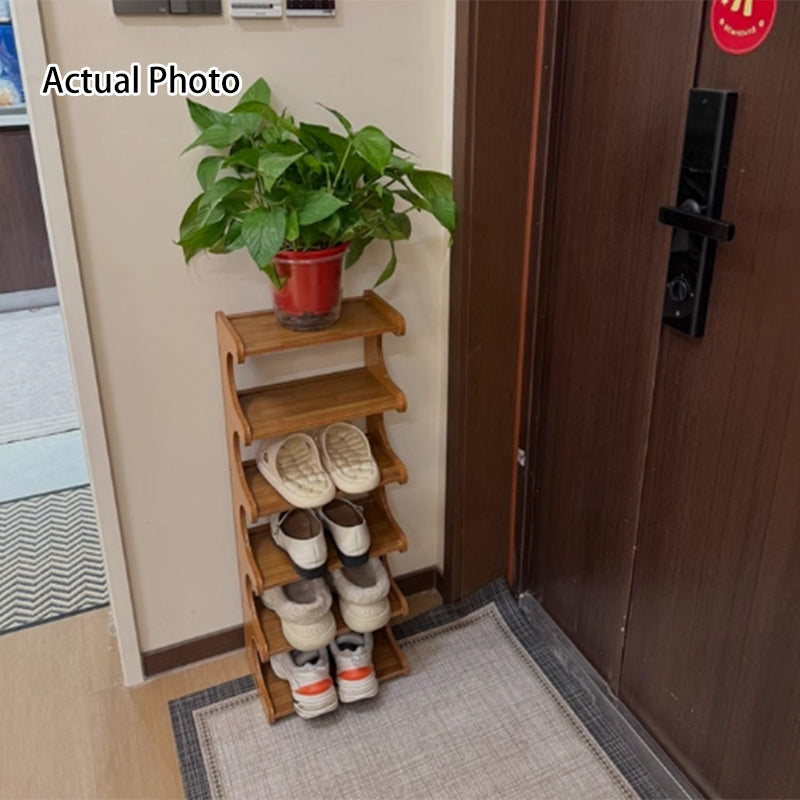 Contemporary Scandinavian Rectangular Nan Bamboo MDF Storage Shelf – 2/3/4/5/6-Tier Shoe Organizer for Entryways & Living Rooms