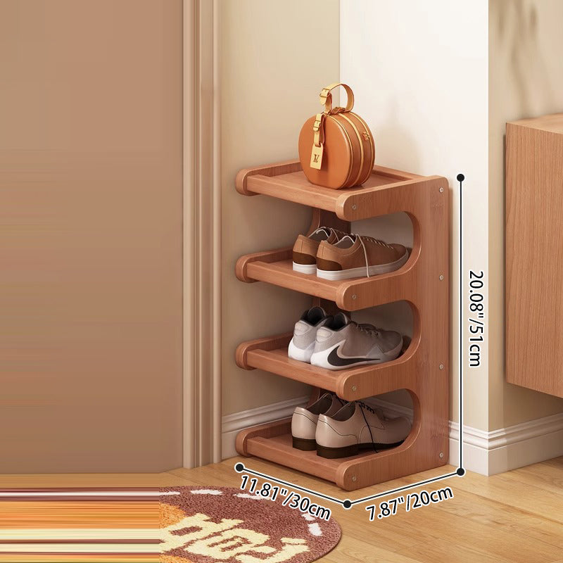 Contemporary Scandinavian Rectangular Nan Bamboo MDF Storage Shelf – 2/3/4/5/6-Tier Shoe Organizer for Entryways & Living Rooms