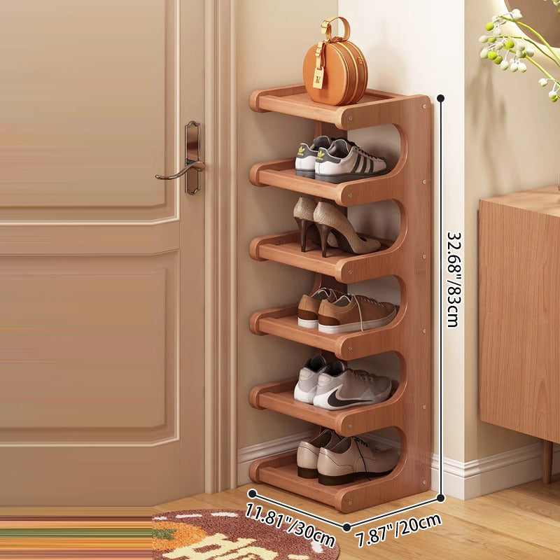 Contemporary Scandinavian Rectangular Nan Bamboo MDF Storage Shelf – 2/3/4/5/6-Tier Shoe Organizer for Entryways & Living Rooms