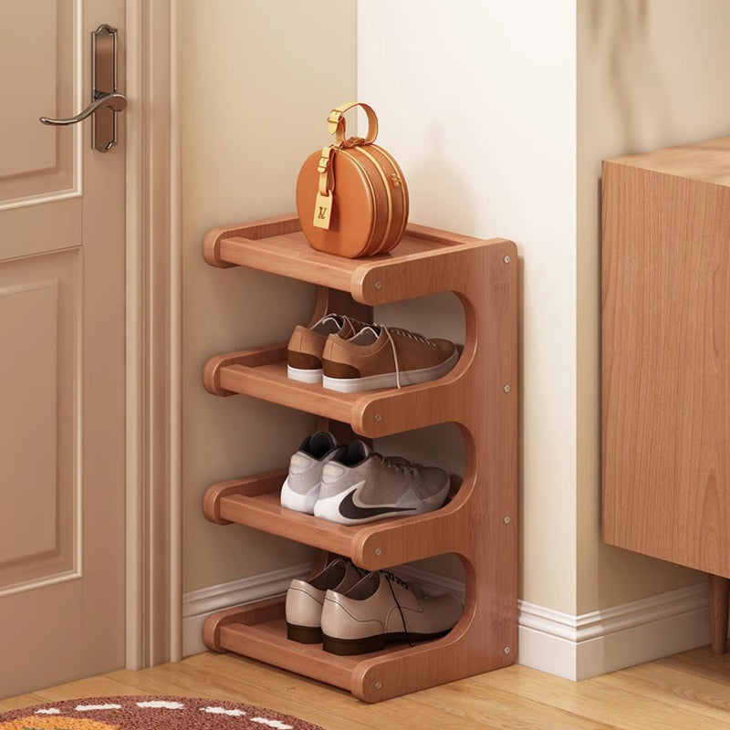 Contemporary Scandinavian Rectangular Nan Bamboo MDF Storage Shelf – 2/3/4/5/6-Tier Shoe Organizer for Entryways & Living Rooms