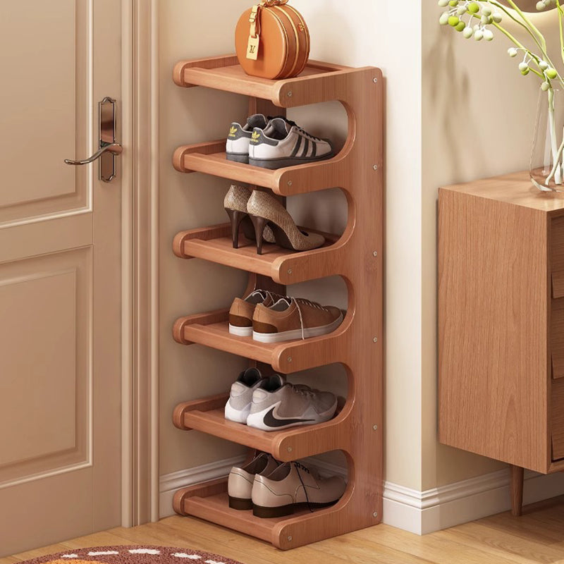 Contemporary Scandinavian Rectangular Nan Bamboo MDF Storage Shelf – 2/3/4/5/6-Tier Shoe Organizer for Entryways & Living Rooms