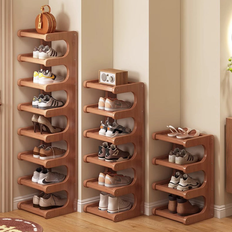 Contemporary Scandinavian Rectangular Nan Bamboo MDF Storage Shelf – 2/3/4/5/6-Tier Shoe Organizer for Entryways & Living Rooms