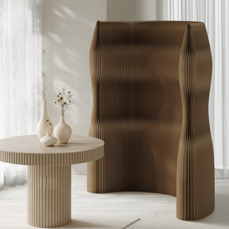 Modern Art Deco Foldable Room Divider - Rectangular Curved Design in Kraft Paper and Acrylic for Living Room