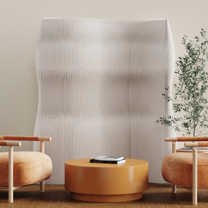 Modern Art Deco Foldable Room Divider - Rectangular Curved Design in Kraft Paper and Acrylic for Living Room
