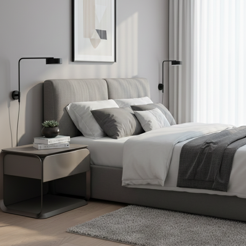 Modern Luxury White & Silver Nightstand with Floating Design and Microfiber Leather Drawer Front — Sleek Single-Drawer Bedside Table for the Bedroom