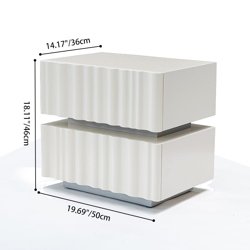 Modern Luxury White Nightstand with 3D Wavy-Textured Drawers – Dual-Drawer Bedside Table For Bedroom