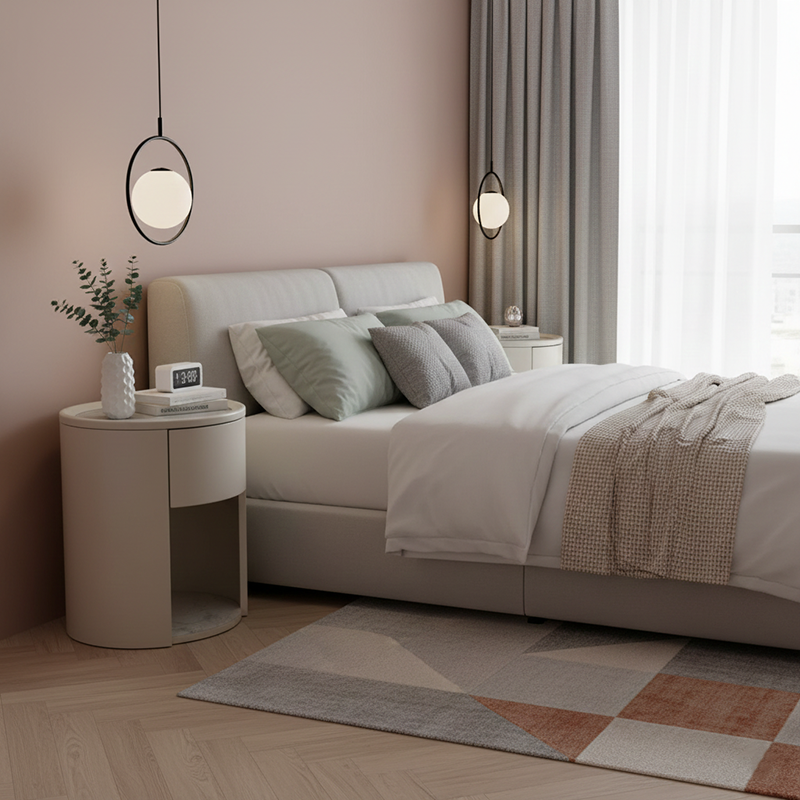 Luxurious Modern White Nightstand with White Stone Slab Top and One Drawer – Elegant Bedside Table for the Bedroom