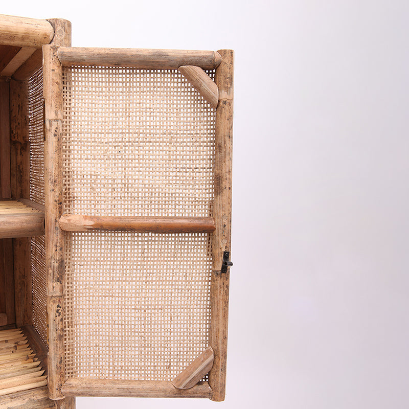Elegant Traditional Chinese Slim Storage Cabinet in Natural Indonesian Rattan & Handwoven Finish – Space-Saving Sideboard for Living Room