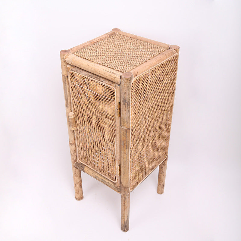 Elegant Traditional Chinese Slim Storage Cabinet in Natural Indonesian Rattan & Handwoven Finish – Space-Saving Sideboard for Living Room
