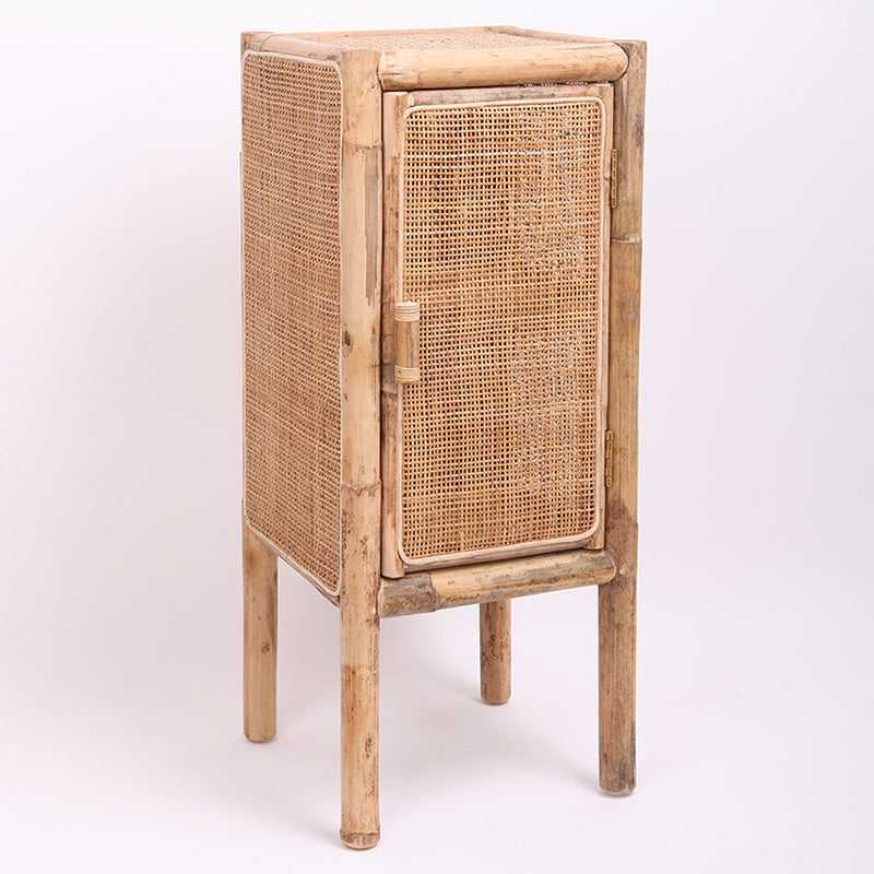 Elegant Traditional Chinese Slim Storage Cabinet in Natural Indonesian Rattan & Handwoven Finish – Space-Saving Sideboard for Living Room