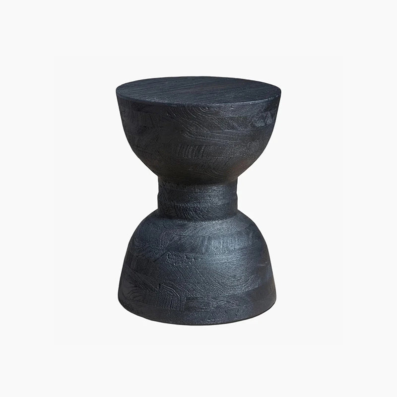 Nordic Round Side Table – Hourglass Design, Black Art Deco End Table for Living Room, Contemporary Scandinavian Style