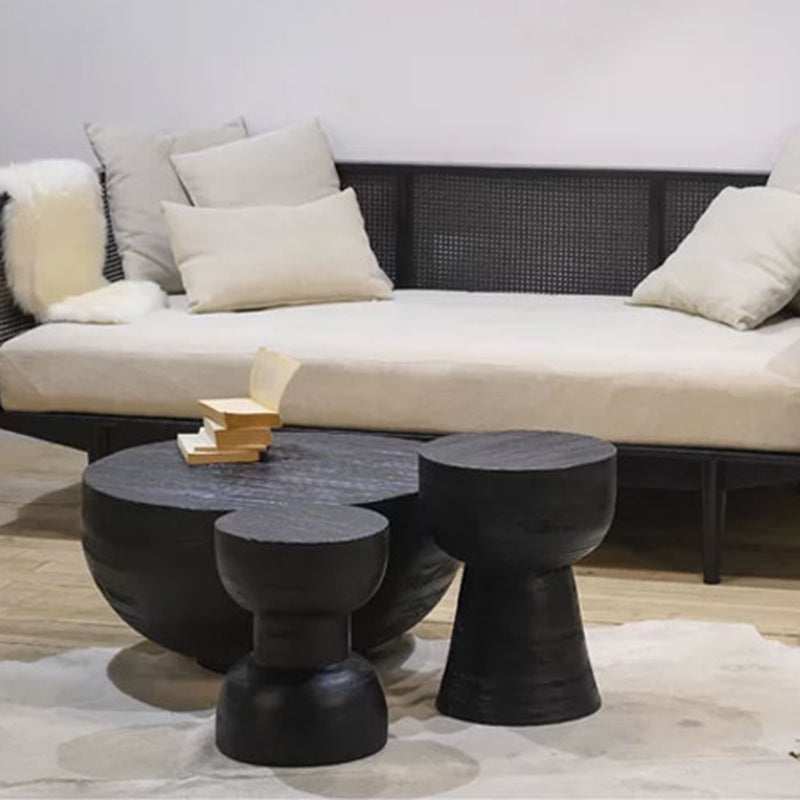 Nordic Round Side Table – Hourglass Design, Black Art Deco End Table for Living Room, Contemporary Scandinavian Style