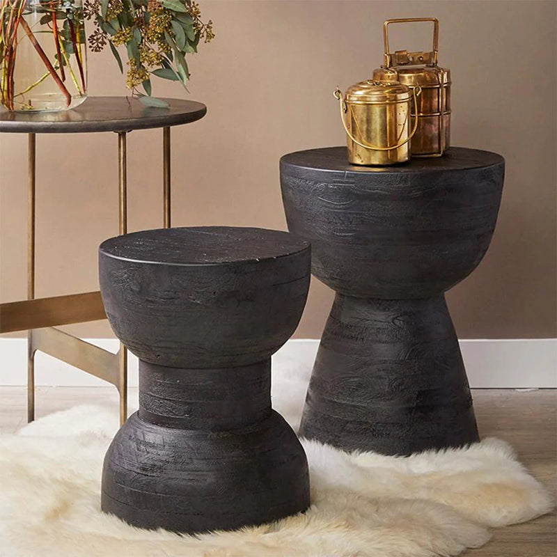 Nordic Round Side Table – Hourglass Design, Black Art Deco End Table for Living Room, Contemporary Scandinavian Style