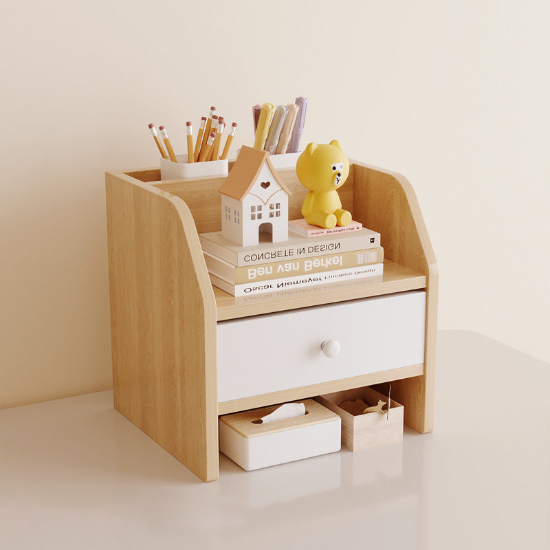 Contemporary Scandinavian MDF Desk Organizer – Rectangular Desktop Storage, 2/3-Tier with 1 Drawer for Office & Bedroom