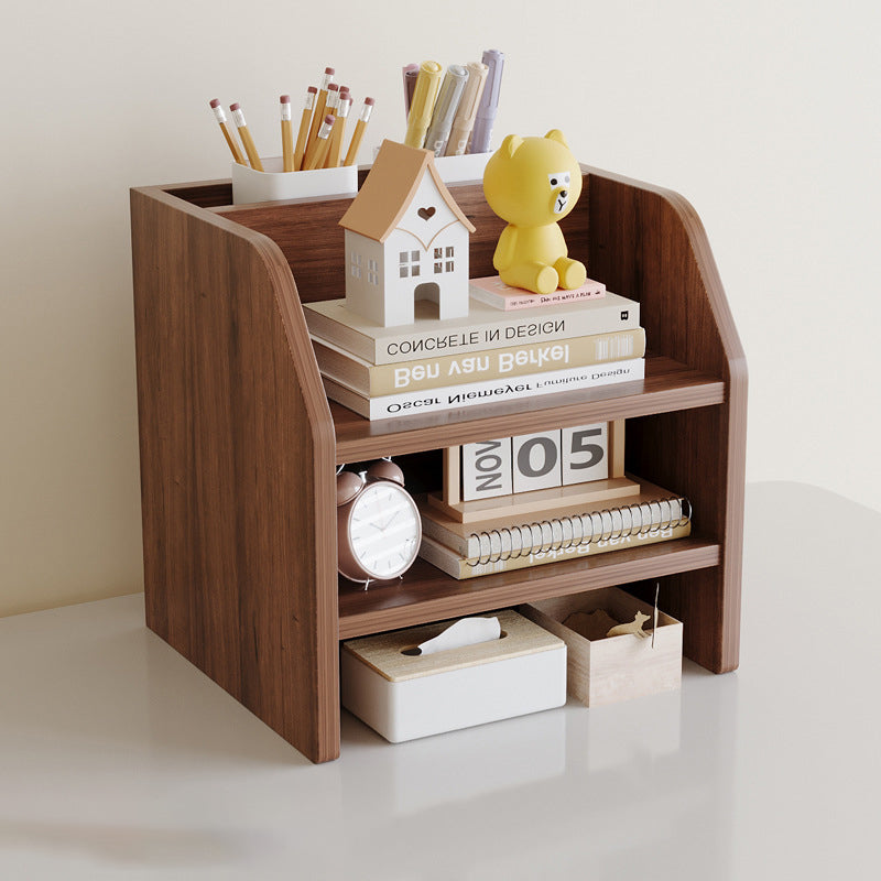Contemporary Scandinavian MDF Desk Organizer – Rectangular Desktop Storage, 2/3-Tier with 1 Drawer for Office & Bedroom