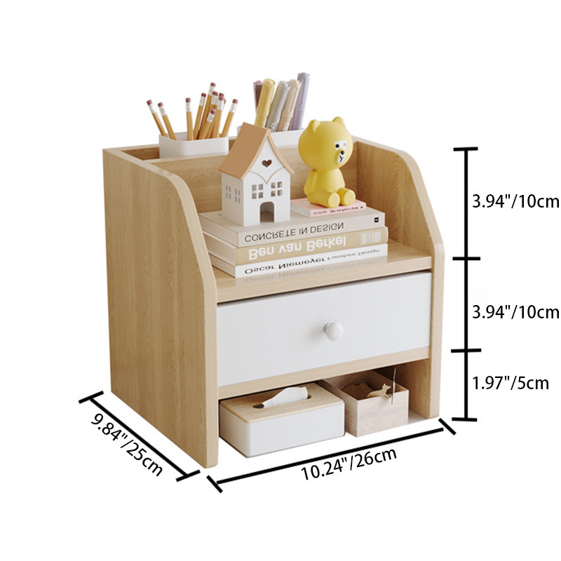 Contemporary Scandinavian MDF Desk Organizer – Rectangular Desktop Storage, 2/3-Tier with 1 Drawer for Office & Bedroom