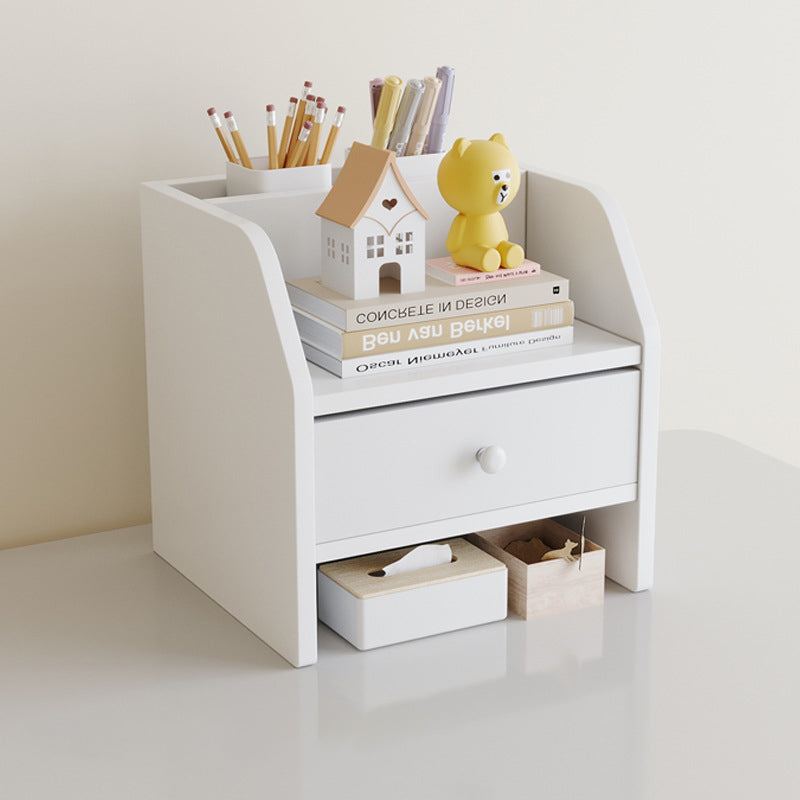 Contemporary Scandinavian MDF Desk Organizer – Rectangular Desktop Storage, 2/3-Tier with 1 Drawer for Office & Bedroom
