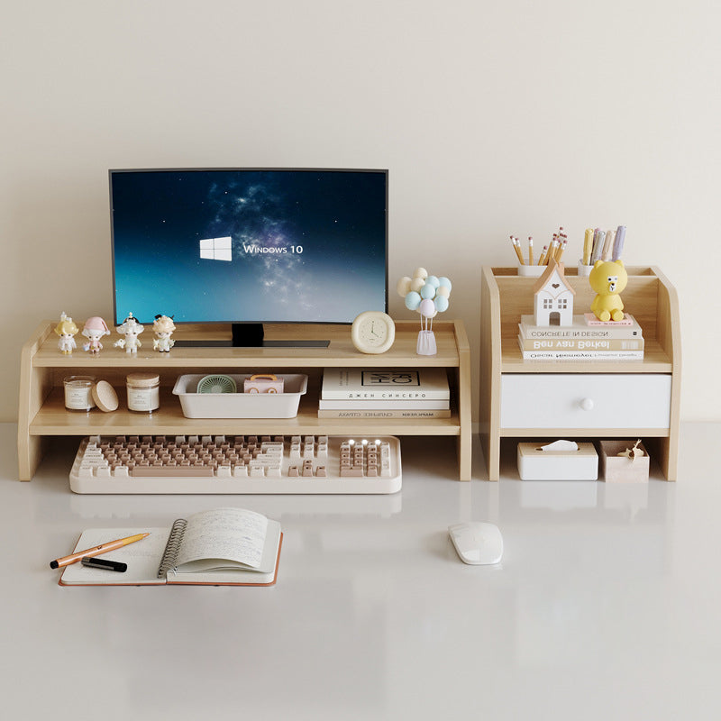 Contemporary Scandinavian MDF Desk Organizer – Rectangular Desktop Storage, 2/3-Tier with 1 Drawer for Office & Bedroom