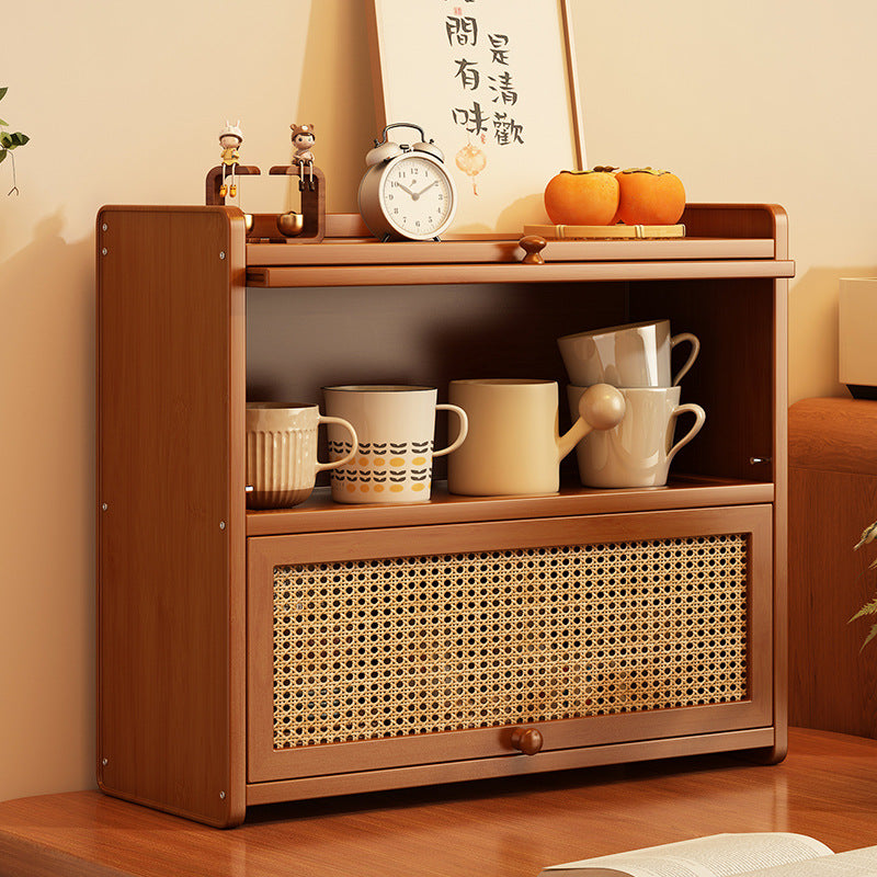Contemporary Scandinavian Nano Bamboo MDF Acrylic Desktop Storage Shelf – 2/3-Tier Rectangular Organizer for Bedroom