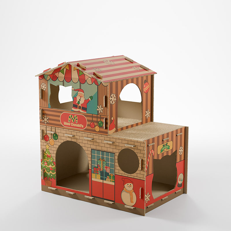 Modern Rectangular Cat Scratcher & 2-Tier Cat Bed, Durable Corrugated Cardboard, Grade A Strength for Living Room